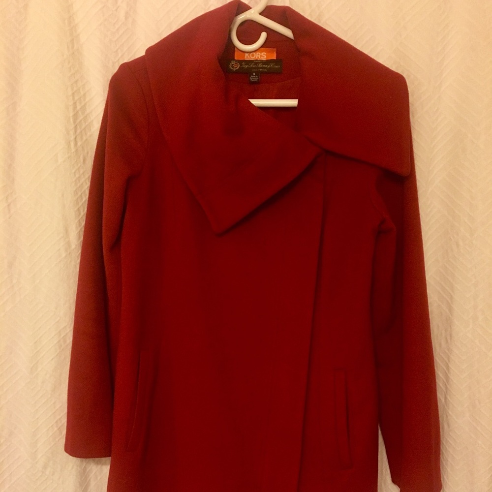 Michael Kors 100% wool red coat with shawl collar